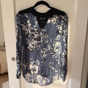 Barneys New York CO-OP - Floral 100% Silk Button-Up Blouse - Blue and Black